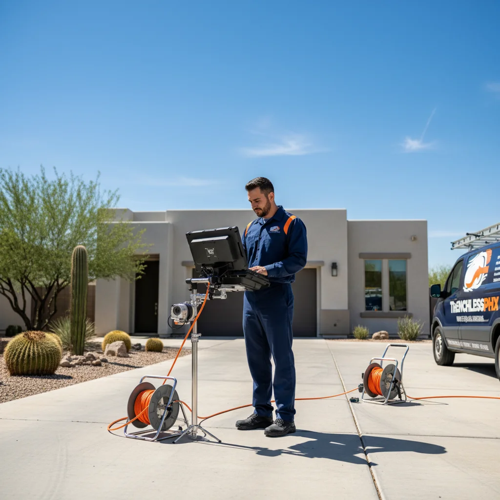 Trenchless technician performing camera inspection