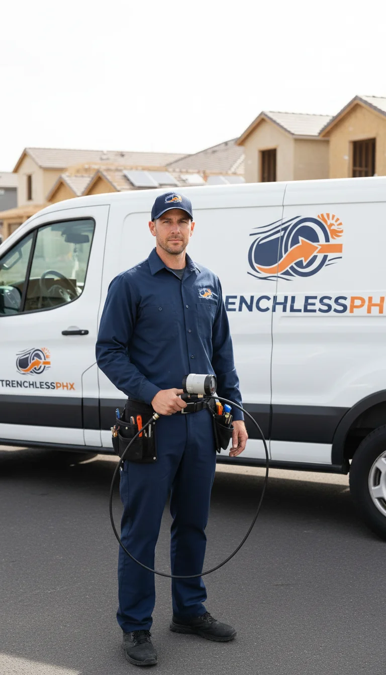 Copper State Trenchless technician performing CIPP pipe lining in a Phoenix residential yard